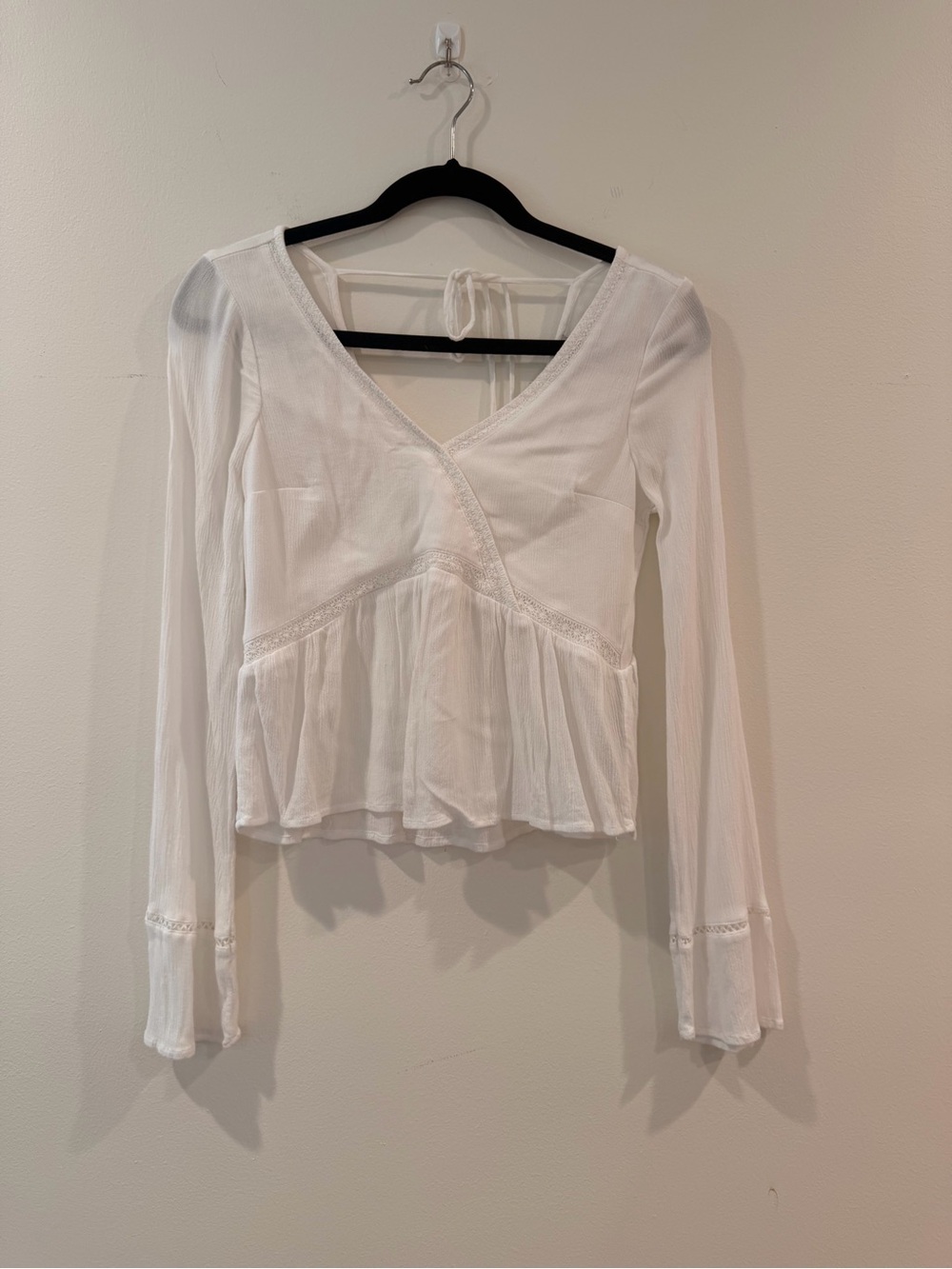 Hollister White Long-Sleeve Peplum Wrap Blouse